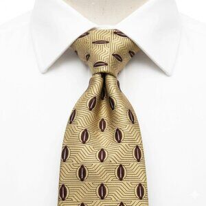 Bill Blass Silk Tie Geometric Yellow Gold Burgundy